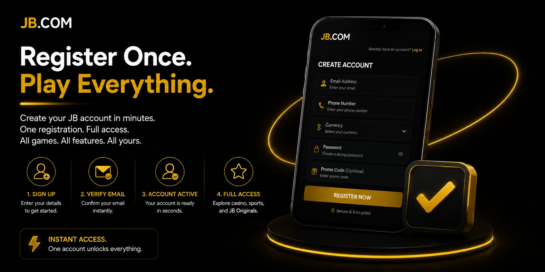 JB.com create account form – 4-step signup with promo code field