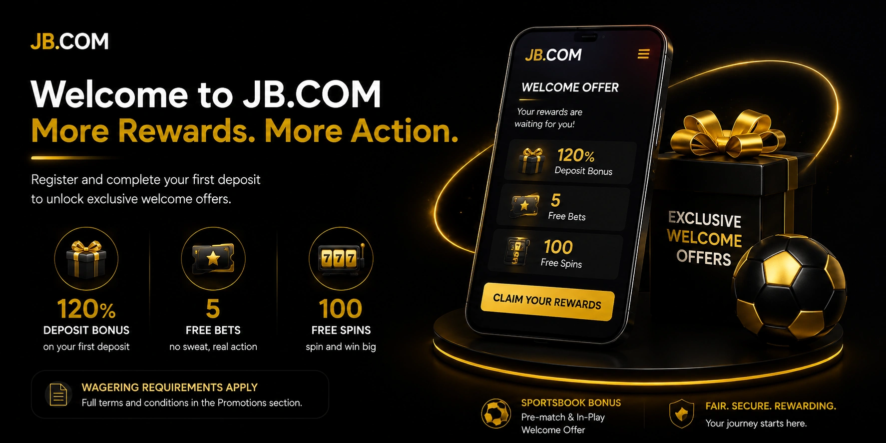 JB.com welcome offer – 120% deposit bonus, free bets, free spins